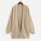Romwe Plus Open Front Ribbed Knit Cardigan