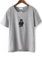 Romwe Bear Print Loose Grey T-shirt