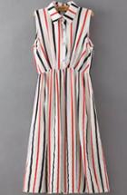 Romwe Lapel With Buttons Vertical Striped Shirt Dress