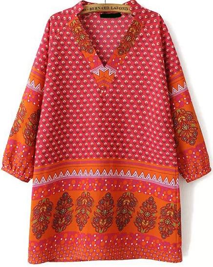 Romwe V Neck Vintage Floral Dress