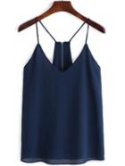 Romwe Spaghetti Strap Zipper Chiffon Blue Cami Top