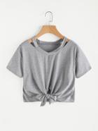 Romwe Cut Out Neck Knot Front Tee