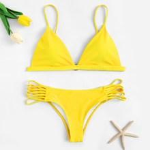 Romwe Triangle Top With Strappy Side Bikini Set