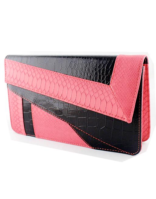 Romwe Red Black Crocodile Leather Clutch Bag