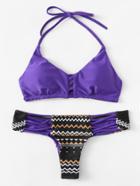 Romwe Zigzag Print Criss Cross Bikini Set