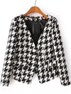 Romwe Houndstooth Collarless Crop Coat