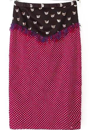 Romwe With Tassel Cat Print Polka Dot Skirt