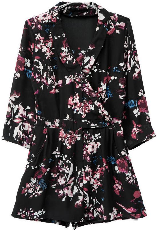 Romwe Floral Print Pockets Jumpsuit