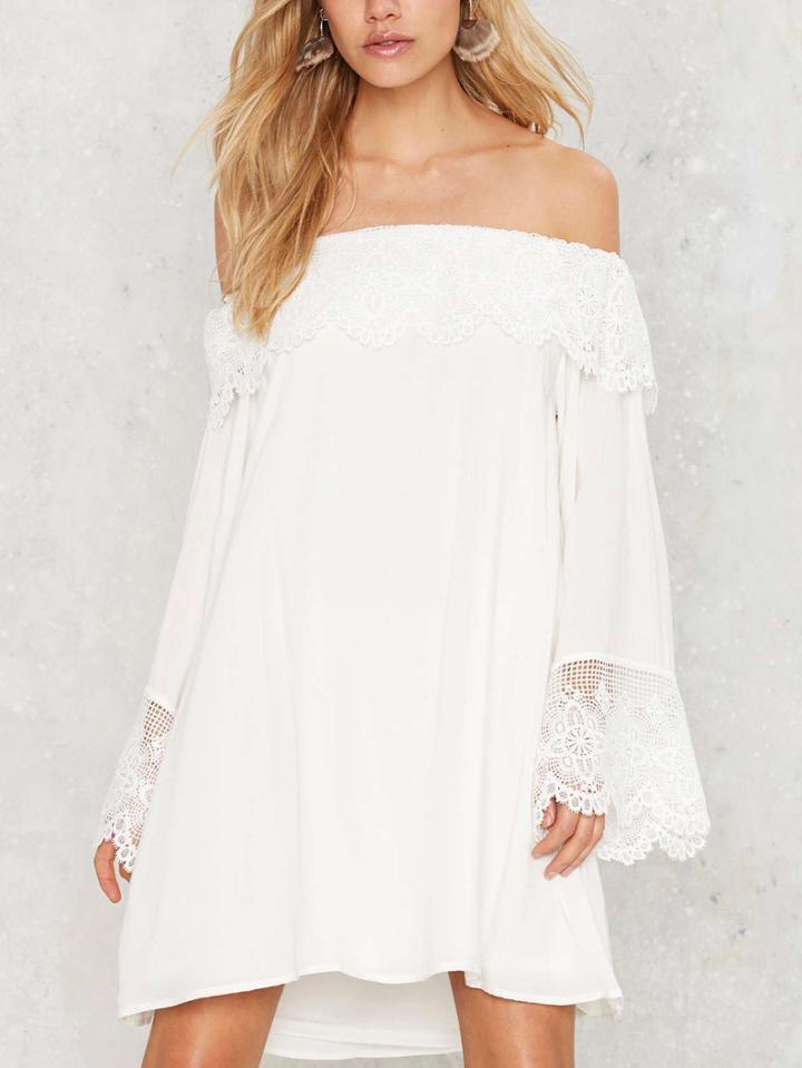 Romwe Lace Trimmed Off-the-shoulder Swing Dress
