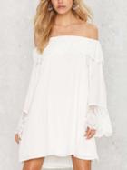 Romwe Lace Trimmed Off-the-shoulder Swing Dress
