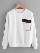 Romwe Slogan Embroidered Striped Sleeve Sweatshirt