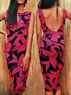 Romwe Tropicals Print Open Back Slim Dress