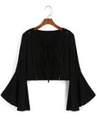 Romwe Bell Sleeve Hollow Black Top