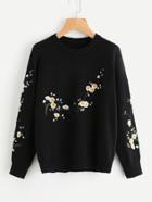 Romwe Flower Blossom Embroidered Sweater