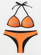 Romwe Contrast Binding Halter Bikini Set