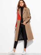 Romwe Colorblock Double Breasted Coat