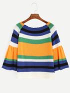 Romwe Multicolor Striped Raglan Bell Sleeve Sweater