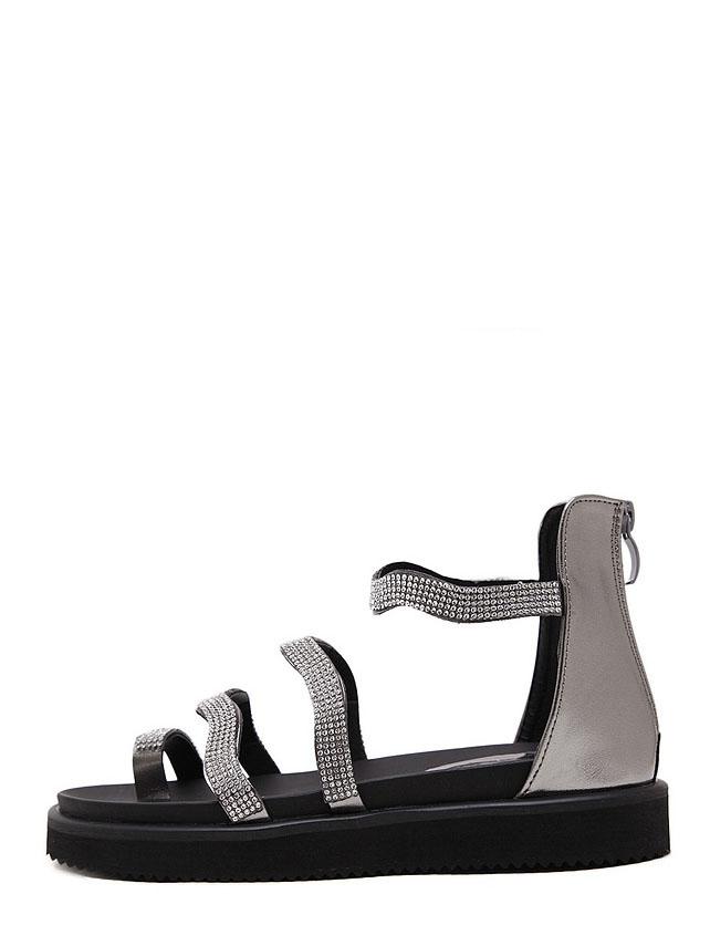 Romwe Grey Toe-ring Hollow Rhinstone Sandals