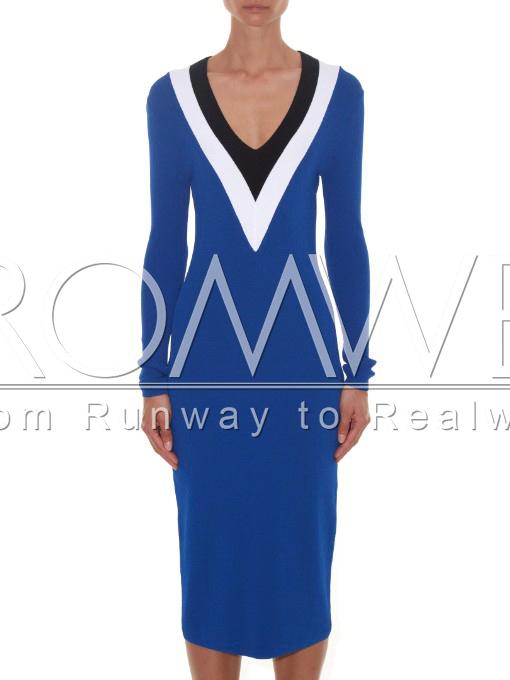 Romwe Blue Long Sleeve Sheath Dress