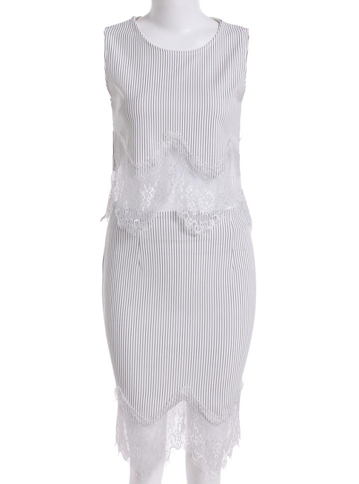 Romwe Contrast Hem Vertical Striped Top With Skirt