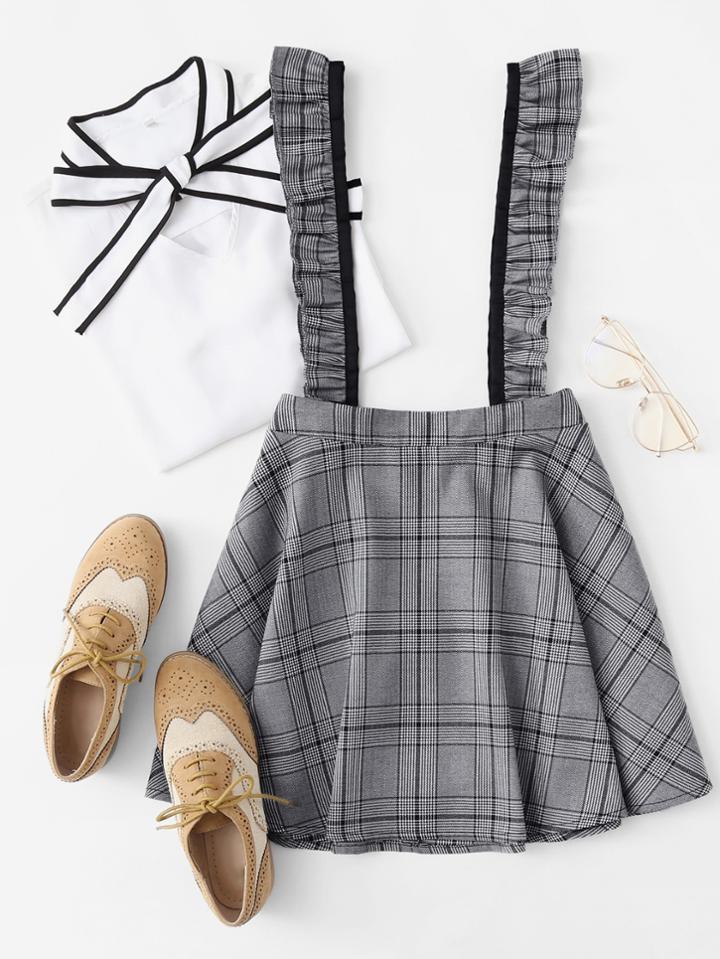 Romwe Wales Check Skirt With Ruffle
