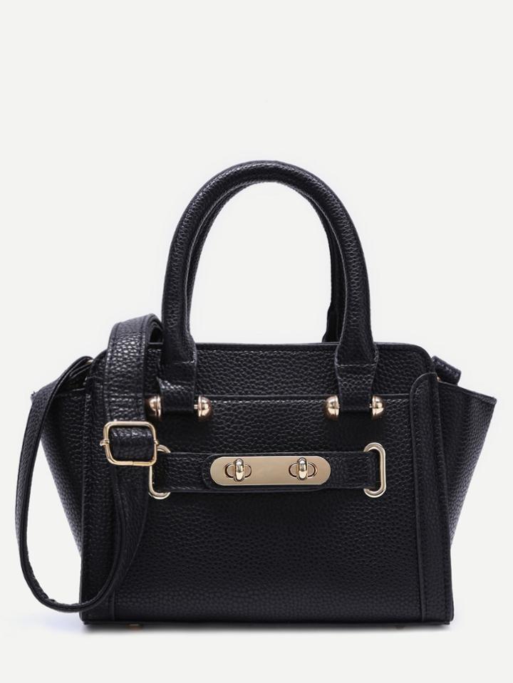 Romwe Black Pu Shoulder Bag With Adjustable Strap