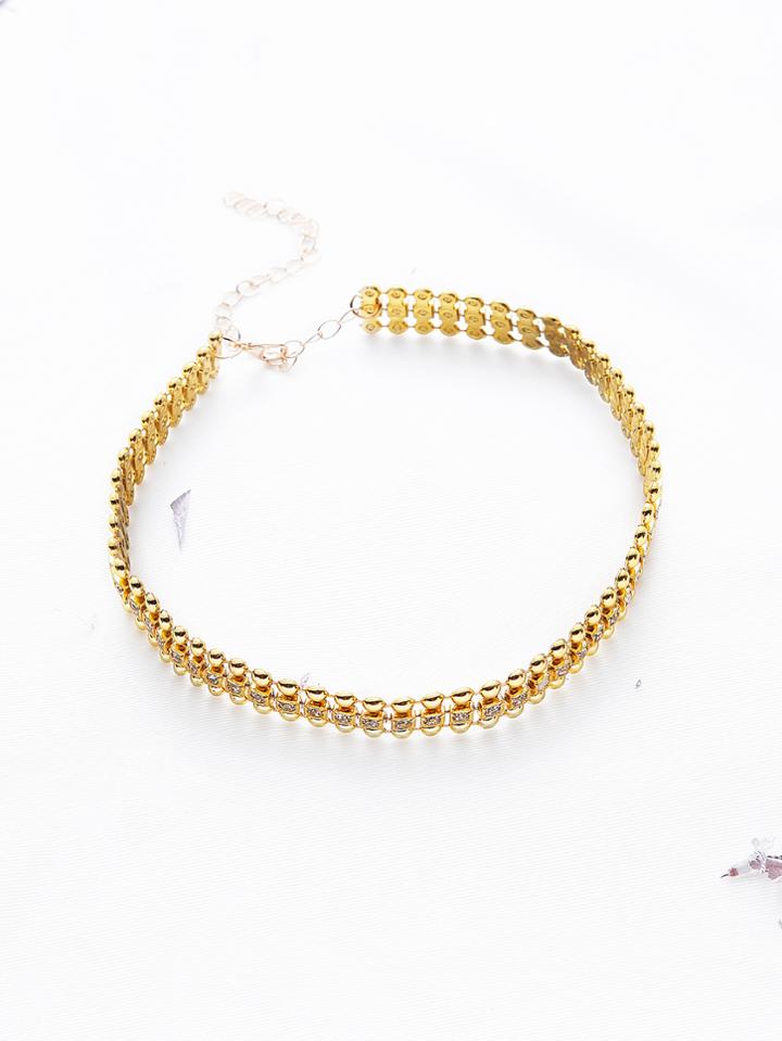 Romwe Gold Rhinestone Detail Beaded Choker
