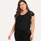 Romwe Plus Contrast Lace Raglan Sleeve Top