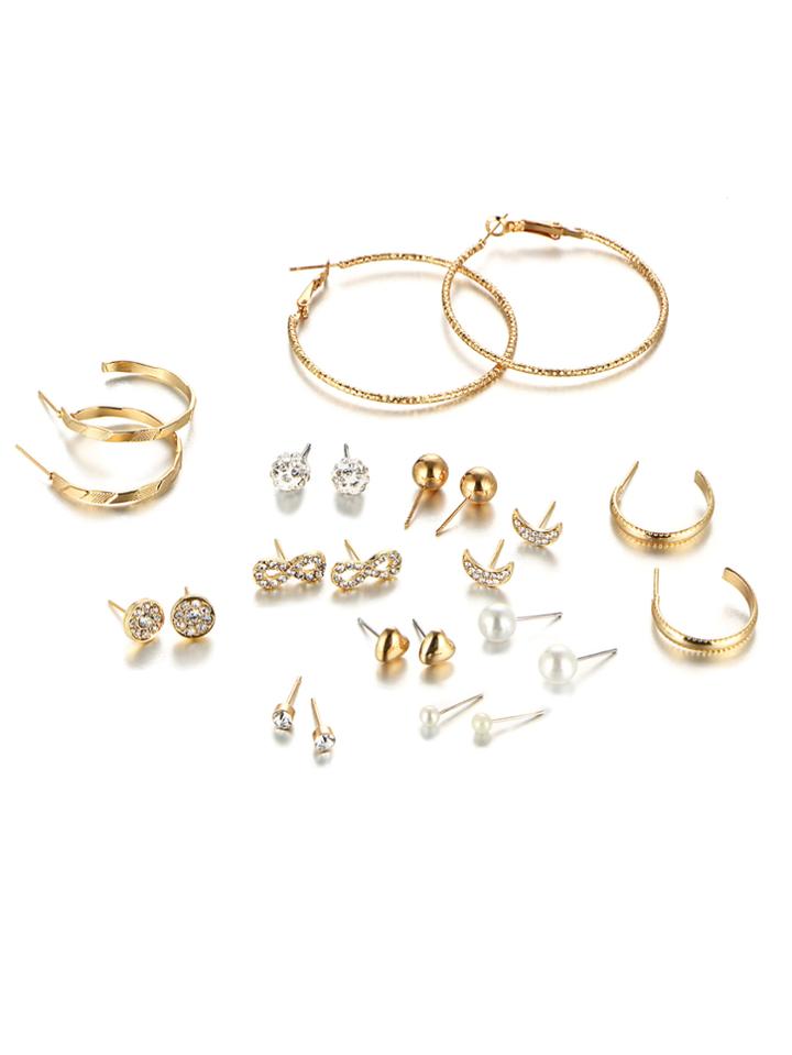 Romwe Rhinestone Stud Earrings & Hoop Earrings Set