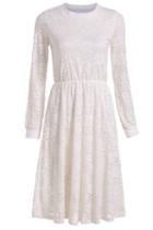 Romwe Long Sleeve Lace Pleated White Dress