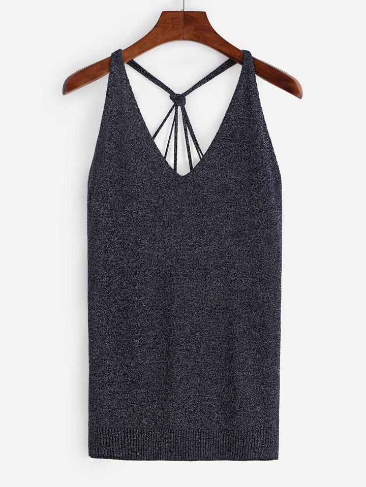 Romwe Strappy Knotted Racerback Top - Navy