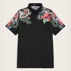 Romwe Guys Tropical Print Polo Shirt
