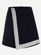Romwe Contrast Trim A-line Wrap Skirt - Navy