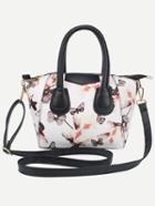 Romwe White Zipper Florals Pu Bag