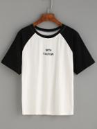 Romwe White Raglan Sleeve Embroidered T-shirt