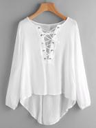 Romwe Lace Up High Low Chiffon Cover Up