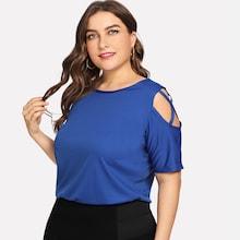Romwe Plus Open Shoulder Solid Tee