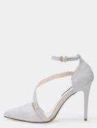 Romwe Grey Faux Suede Pointed Toe Ankle Strap Pumps