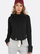 Romwe Cropped Pocketless Hoodie Black