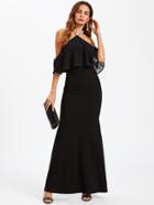 Romwe Open Back Pearl Beaded Strappy Halter Dress