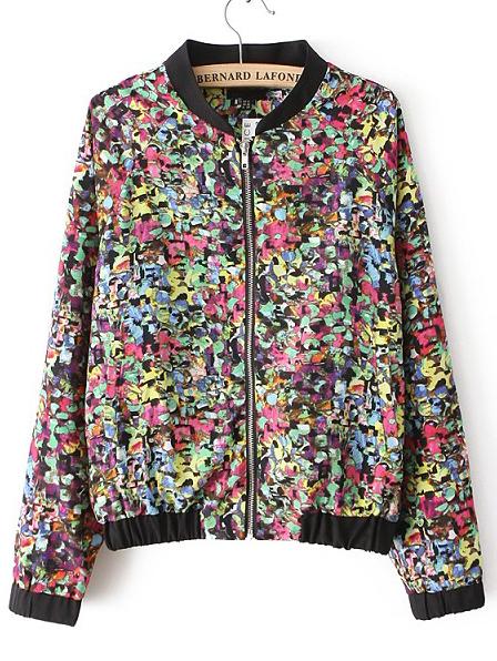 Romwe Multicolor Long Sleeve Graffiti Print Jacket
