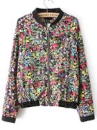 Romwe Multicolor Long Sleeve Graffiti Print Jacket