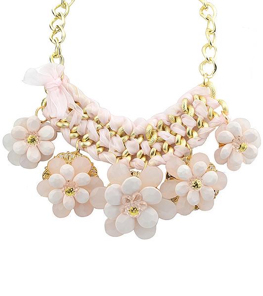 Romwe Gold Gemstone Flower Chain Necklace