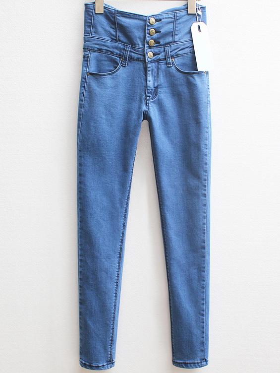 Romwe High Waist Single-breasted Denim Pant