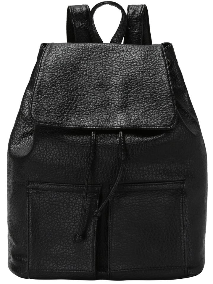 Romwe Flap Drawstring Backpack With Front Pockets