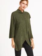 Romwe Army Green Cowl Neck Raglan Sleeve Wrap Front Sweater