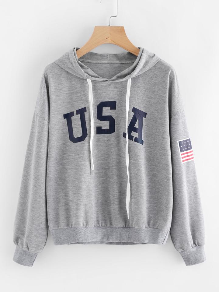 Romwe American Flag Print Hoodie