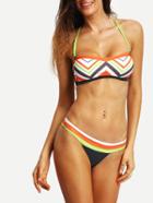 Romwe Halter Colorful Zig-zag Print Bikini Set