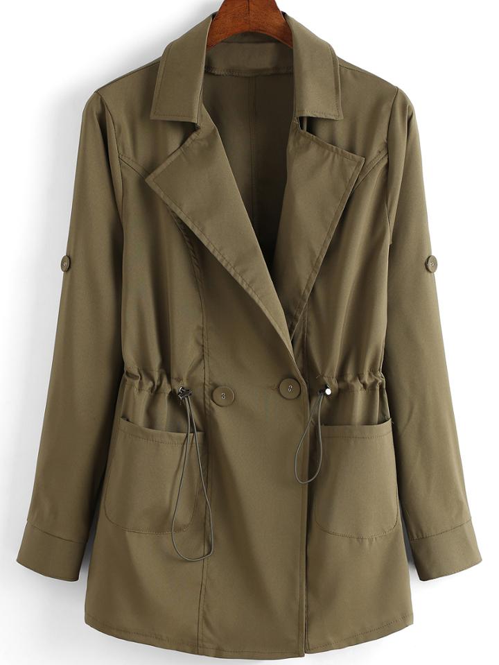 Romwe Lapel Drawstring Pockets Coat