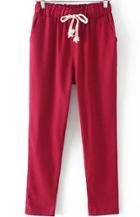 Romwe Drawstring With Pockets Wine Red Pant